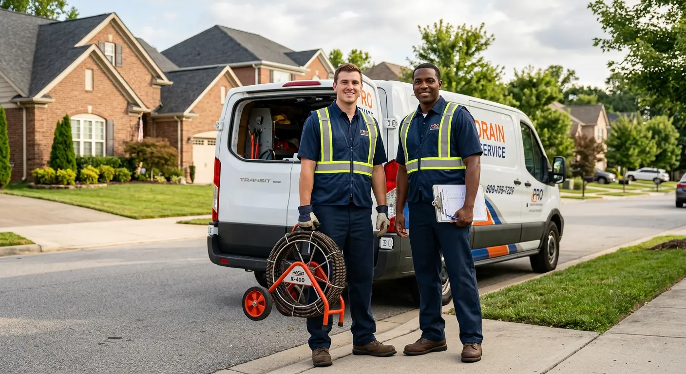 Sewer and drain service team with equipment ready for work in Cedar Lake
